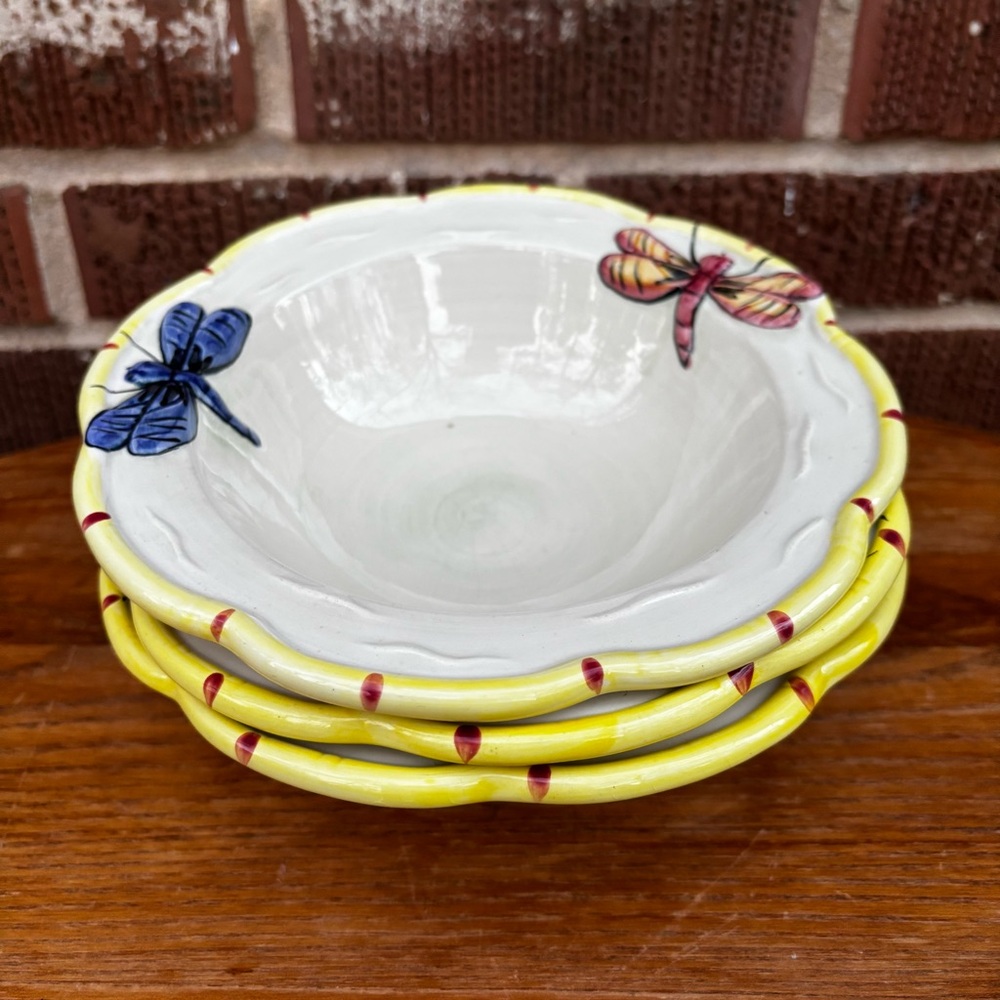 The Essex Collection Dragonfly Hand Painted salad Bowls Made In Portugal 3 Pc